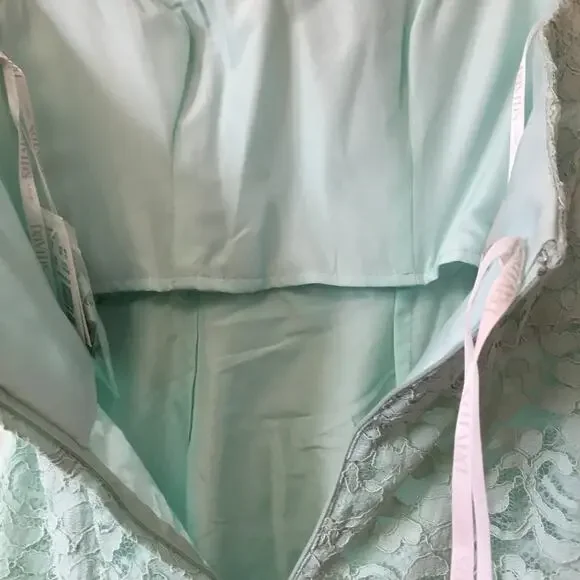 David’s Bridal Teal Short Strapless Lace Dress - Picture 13 of 16